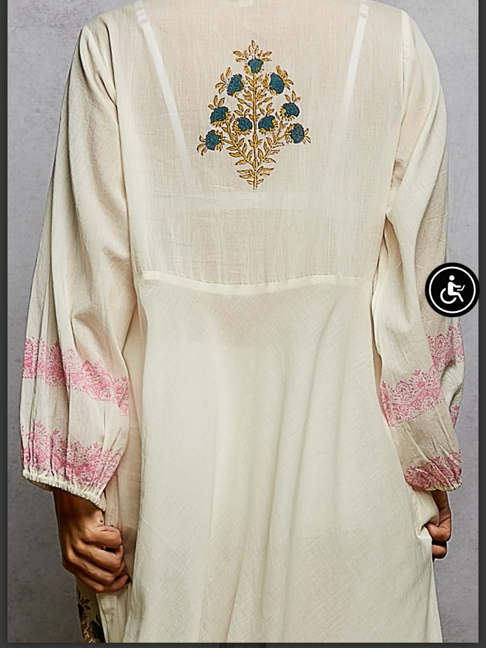 POL Boho Embroidered Cream Maxi Dress with Pink Accents - Picture 8 of 9